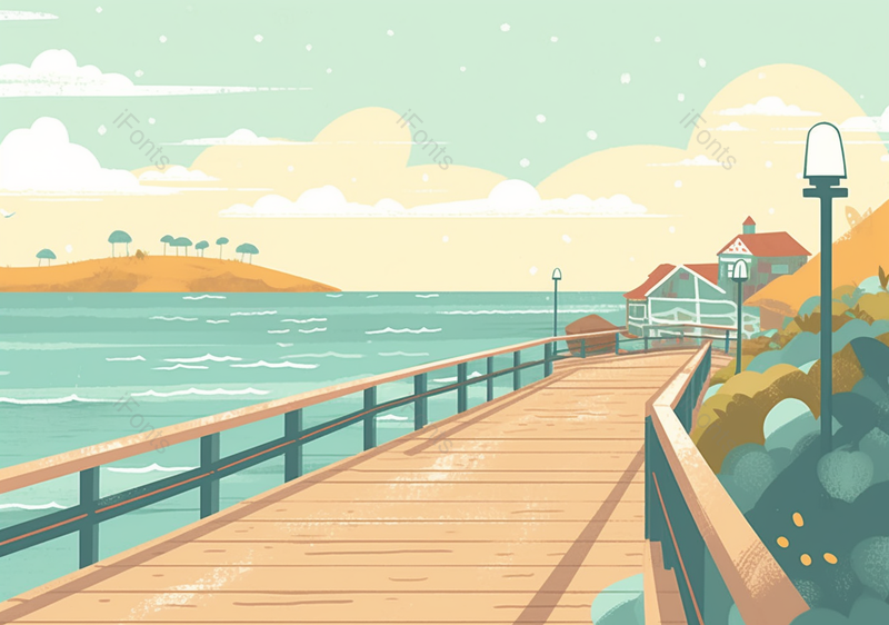 蓝天白云大海上的木板走廊栈道,插画/手绘图,插画/手绘图库,插画/手绘图下载,插画/手绘